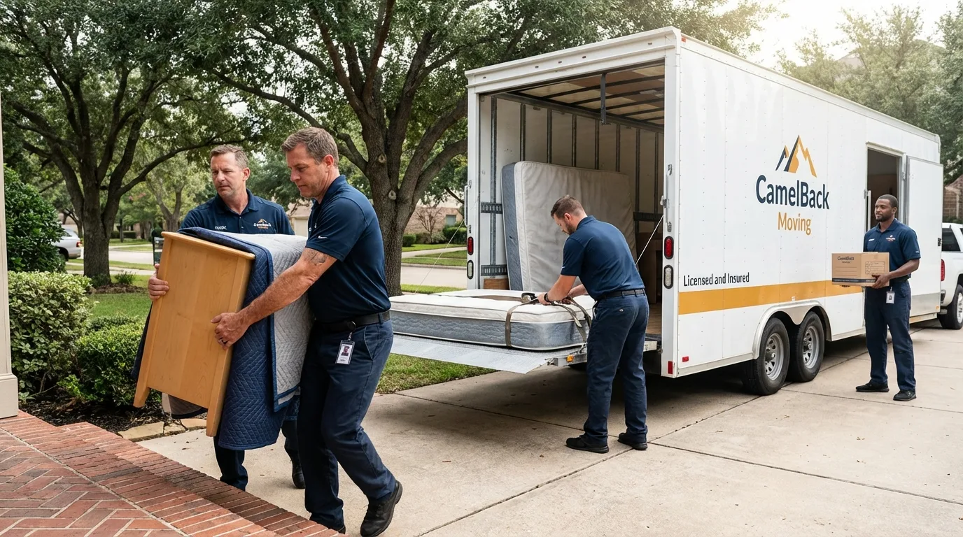 Crew loading residential truck for cross-state move from Hermann, MO