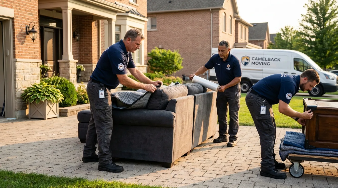 Large estate moving crew wrapping furniture in Hermann, MO