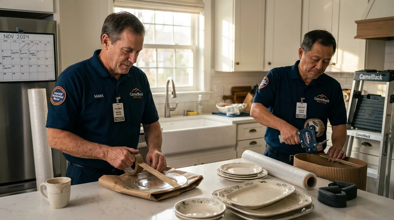 Professional crew packing kitchen dishware in Hermann, MO